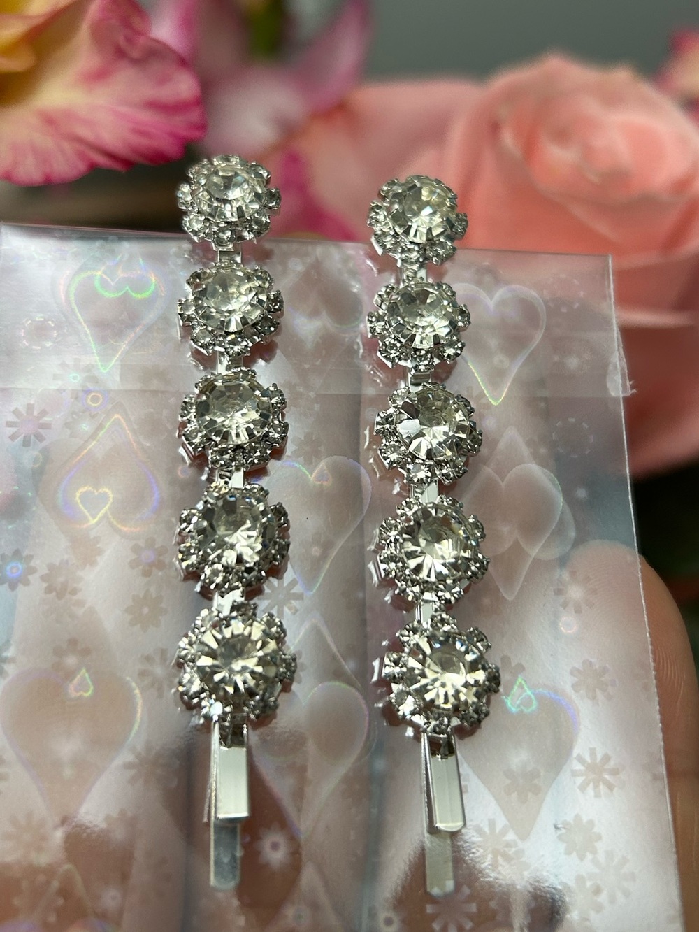 Crystal Rhinestone Hair Pin Set - Pink - Picture 2 of 3